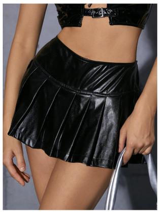 Imagem de Minissaia SOLY HUX Y2k PU Leather A Line preta para mulheres