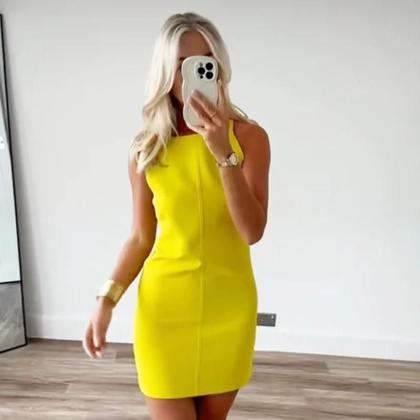 Imagem de Minivestido Bodycon Feminino Verão 2024 - Sem Mangas (Branco, Vermelho, Azul, Preto, Amarelo)