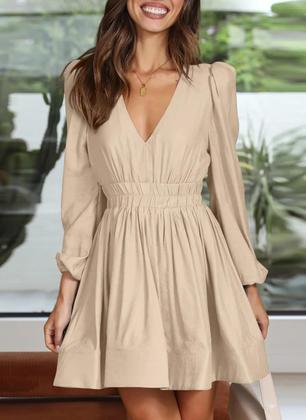 Imagem de Minivestido BWQ de manga comprida Deep V A-line A-line Apricot XXL feminino