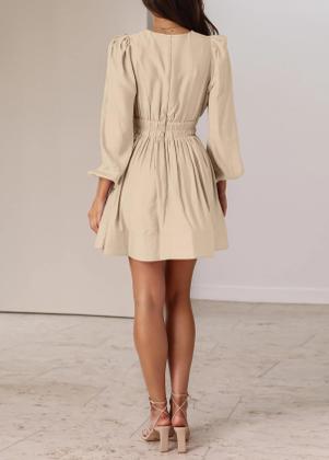 Imagem de Minivestido BWQ de manga comprida Deep V A-line A-line Apricot XXL feminino