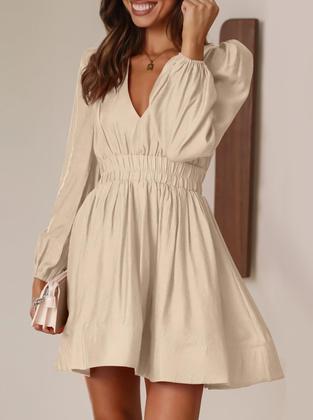 Imagem de Minivestido BWQ de manga comprida Deep V A-line A-line Apricot XXL feminino