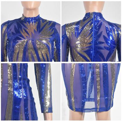 Imagem de Minivestido PORRCEY Sexy Sequins Mesh See Through Blue