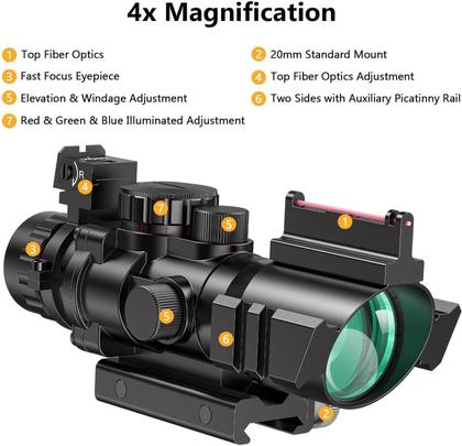 Imagem de Mira Telescópica CVLIFE 4x32 com Retículo Iluminado Circle Dot e Fibra Óptica