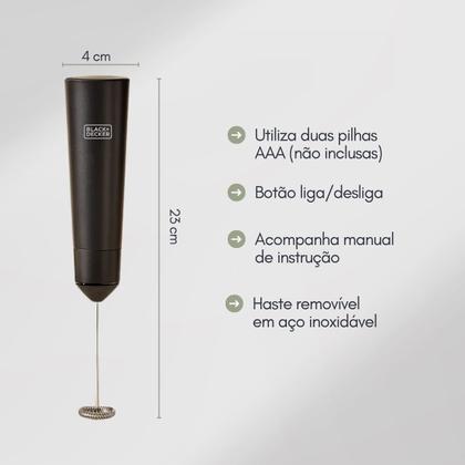 Imagem de Misturador Mixer Portátil Multiuso a Pilhas Black+Decker  Espumador de Leite e Vitaminas