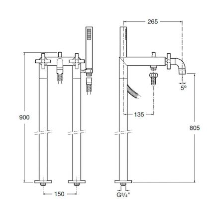 Imagem de Misturador para Banheira de Piso com Ducha Manual Loft Roca