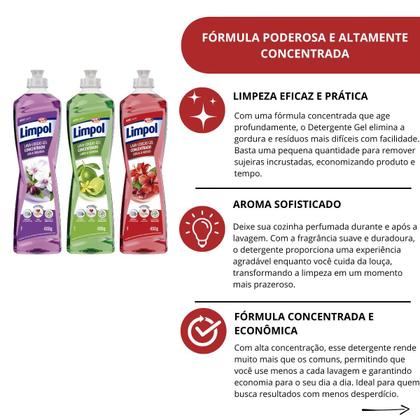 Imagem de Mix de Detergente Gel Limpol 400ml Cada Kit C/3 Aromas Uva, Limão e Cereja Concentrado