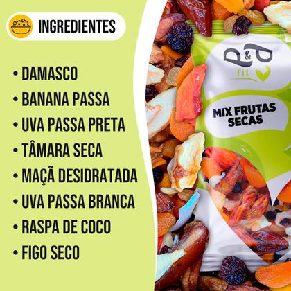 Imagem de Mix P&P Frutas Secas Tropical Desidratado Damasco 250g Maçã Coco Chips Figo Banana Tâmara Uva
