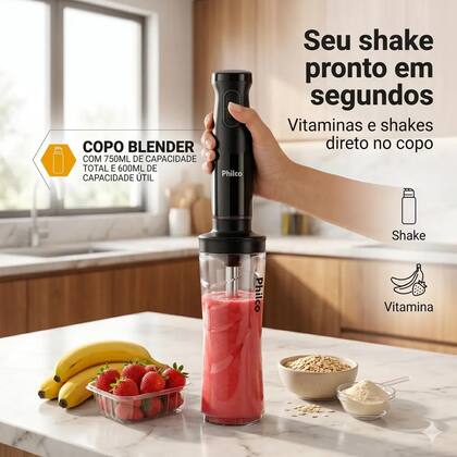Imagem de Mixer 2 em 1 400W Liquidificador Portátil Copo Blender 4 Lâminas Pro Maxx Philco