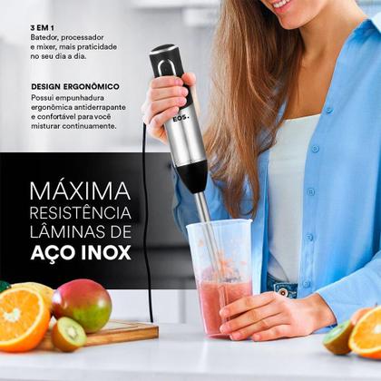 Imagem de Mixer 3 Em 1 EOS EMX02 2 Velocidades 600W  Inox com Preto 220V