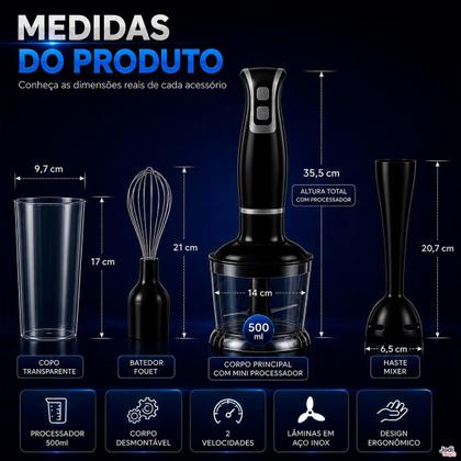 Imagem de Mixer com Processador 500ml Fouet e Copo Transparente 127V ou 220V