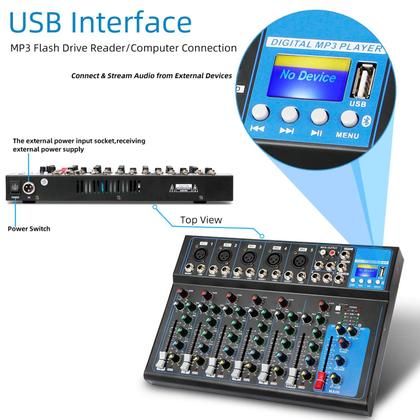 Imagem de Mixer de áudio portátil Bluetooth Depusheng HT7 com USB 48V