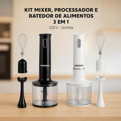Imagem de Mixer Elétrico 3 Em 1 Processador Batedor Liquidificador Multifuncional Portátil Multiuso Misturar, Bater, Triturar e Processar Alimentos