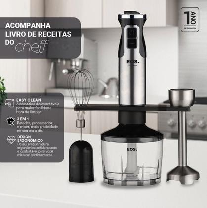 Imagem de Mixer EOS 3 Em 1 12 Velocidades 850W Inox e Preto EMX03 220V