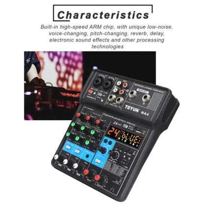 Imagem de Mixer Mesa De Som Áudio Interface 4 Canais Placa De Som 24 Efeitos 48V Profissional Teyun NA4