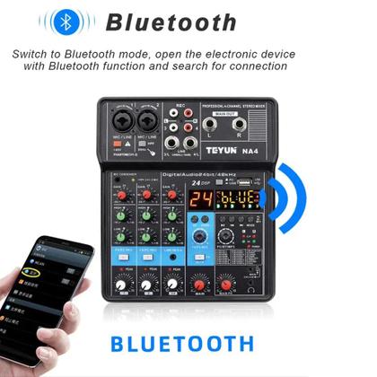 Imagem de Mixer Mesa De Som Áudio Interface 4 Canais Placa De Som 24 Efeitos 48V Profissional Teyun NA4