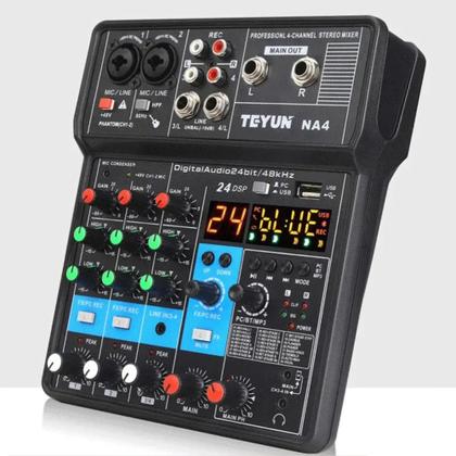 Imagem de Mixer Mesa De Som Áudio Interface 4 Canais Placa De Som 24 Efeitos 48V Profissional Teyun NA4