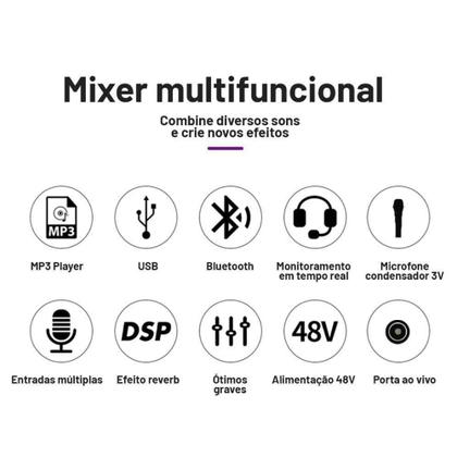 Imagem de Mixer Mesa De Som Áudio Interface 4 Canais Placa De Som 24 Efeitos 48V Profissional Teyun NA4