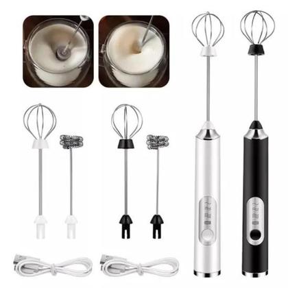 Imagem de Mixer Misturador de Bebidas Elétrico 2 em 1 Portátil Com 3 Velocidades Ajustáveis Espuma Leite Clara de Ovo Recarregável