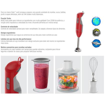 Imagem de Mixer Oster FPSTHB2615R 220V Delight Vermelho 3 em 1 Função Turbo 250W de Potência