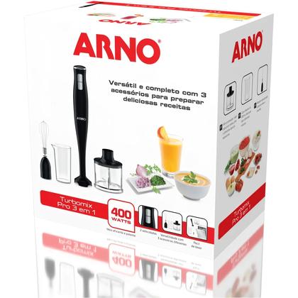 Imagem de Mixer Portátil Arno Turbo Mix Pro 3 em 1 Inox 400W Copo Medidor 500ml Acessórios Prático