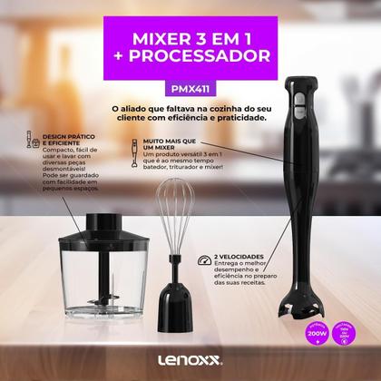 Imagem de Mixer Power 3 em 1 Turbo Processador Lenoxx Pmx411 60hz 200w