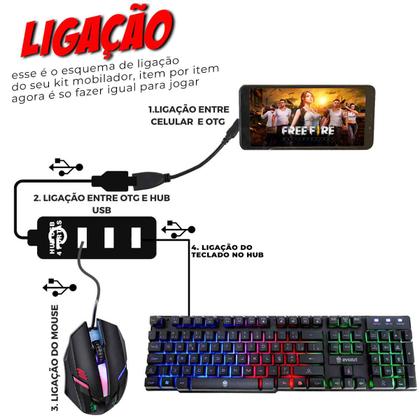 Imagem de Mobilador Completo Kit Gamer Teclado Hawke Evolut iluminado + Mouse Gamer Led + Acessórios