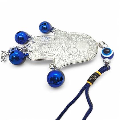 Imagem de Móbile Mão Hamsá Olho Grego com Sino Afasta Mau Olhado 30 cm