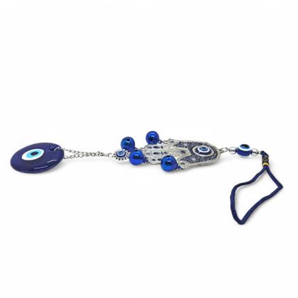 Imagem de Móbile Mão Hamsá Olho Grego com Sino Afasta Mau Olhado 30 cm