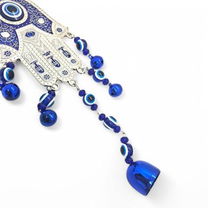 Imagem de Móbile Mão Hamsá Olho Grego com Sino Afasta Mau Olhado 37 cm