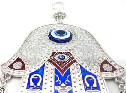 Imagem de Móbile Mão Hamsá Olho Grego Proteção Familiar Sofisticação