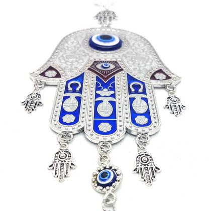 Imagem de Móbile Mão Hamsá Olho Grego Proteção Familiar Sofisticação