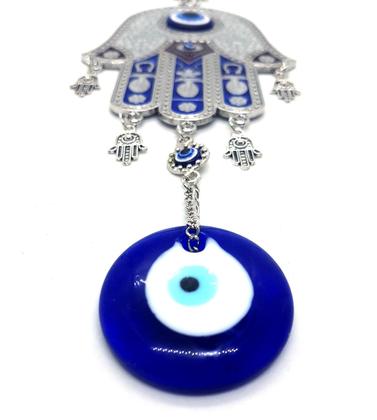 Imagem de Móbile Mão Hamsá Olho Grego Proteção Familiar Sofisticação