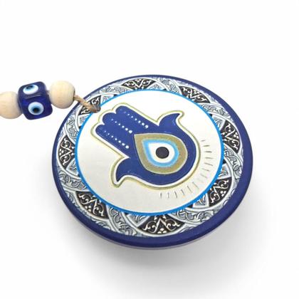 Imagem de Móbile Mão Hamsá Olho Grego Rústico Afasta Mau Olhado 7 cm