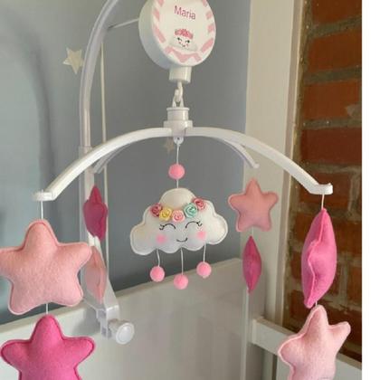 Imagem de Mobile Musical Giratório Bebe Nuvem Berço Chuva de Amor