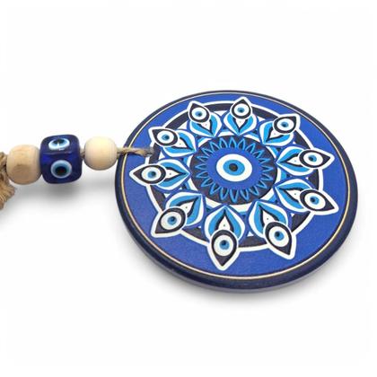 Imagem de Móbile Olho Grego Flores Azuis Afasta Mau Olhado 18 cm