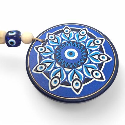 Imagem de Móbile Olho Grego Flores Azuis Afasta Mau Olhado 18 cm