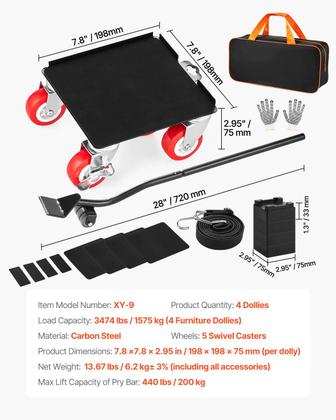 Imagem de Mobiliário Dolly VEVOR Carga máxima 1575 kg com 5 rodas