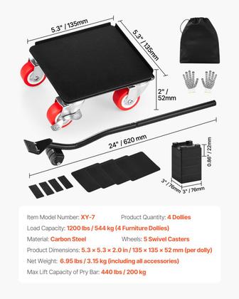 Imagem de Mobiliário Dolly VEVOR Carga máxima 544,31 kg com 5 rodas