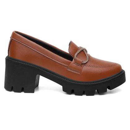 Imagem de Mocassim Casual Feminino Cadarço Brilhante Elegante Calce Fácil Confortável Sola Tratorada