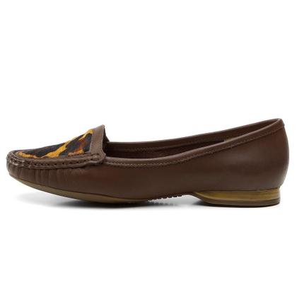 Imagem de Mocassim Feminino Couro Animal Print Onça Dia a Dia Conforto