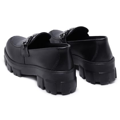 Imagem de Mocassim Feminino Preto Couro Conforto Sola Tratorada Moderno