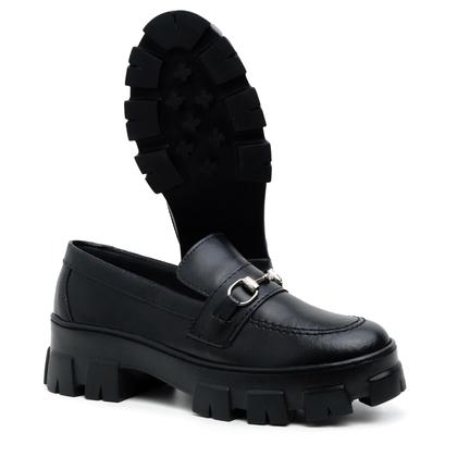 Imagem de Mocassim Feminino Solado Tratoroado C/ Detalhe Fivela Moda Casual Moderno Dia a Dia Confortável