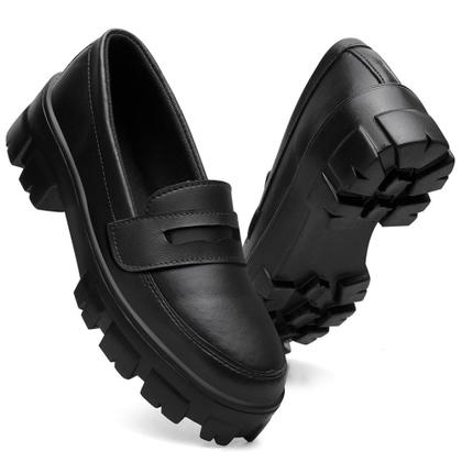 Imagem de Mocassim Feminino Tratorado Preto tiras autocolantes 