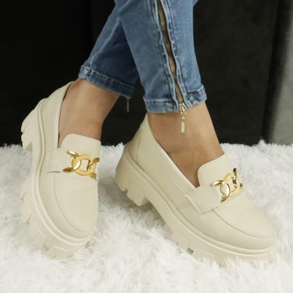 Imagem de Mocassim Off White Tratorado Feminino Lançamento Primavera  Verão 24