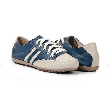 Imagem de Mocatênis Feminino em Couro Legítimo Cor Azul Marinho c/ Bege Mod. 103 - Izabela Araújo