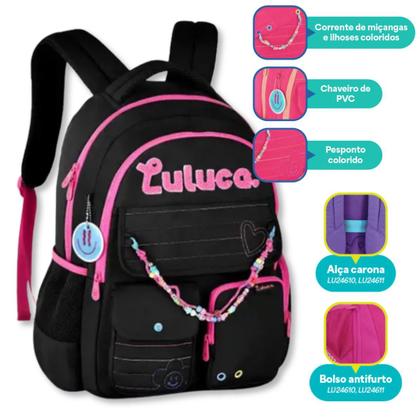 Imagem de Mochila Adolescente Luluca Bolsa Escolar Colorida Miçangas