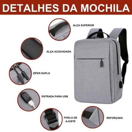 Imagem de Mochila Antifurto Viagem Impermeável Com Compartimento USB Resistente - Cores