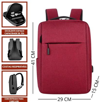 Imagem de Mochila Antifurto Viagem Impermeável Com Compartimento USB Resistente - Cores