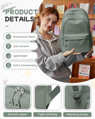 Imagem de Mochila BJLFS Green Cute School com compartimento para laptop 24L
