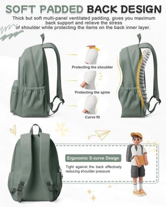 Imagem de Mochila BJLFS Green Cute School com compartimento para laptop 24L